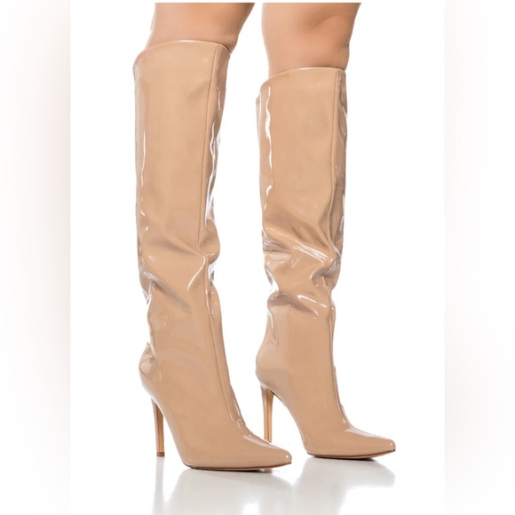 AZALEA WANG LAPPEN NUDE PATENT BOOT NWB SZ 8.5 - Picture 1 of 6